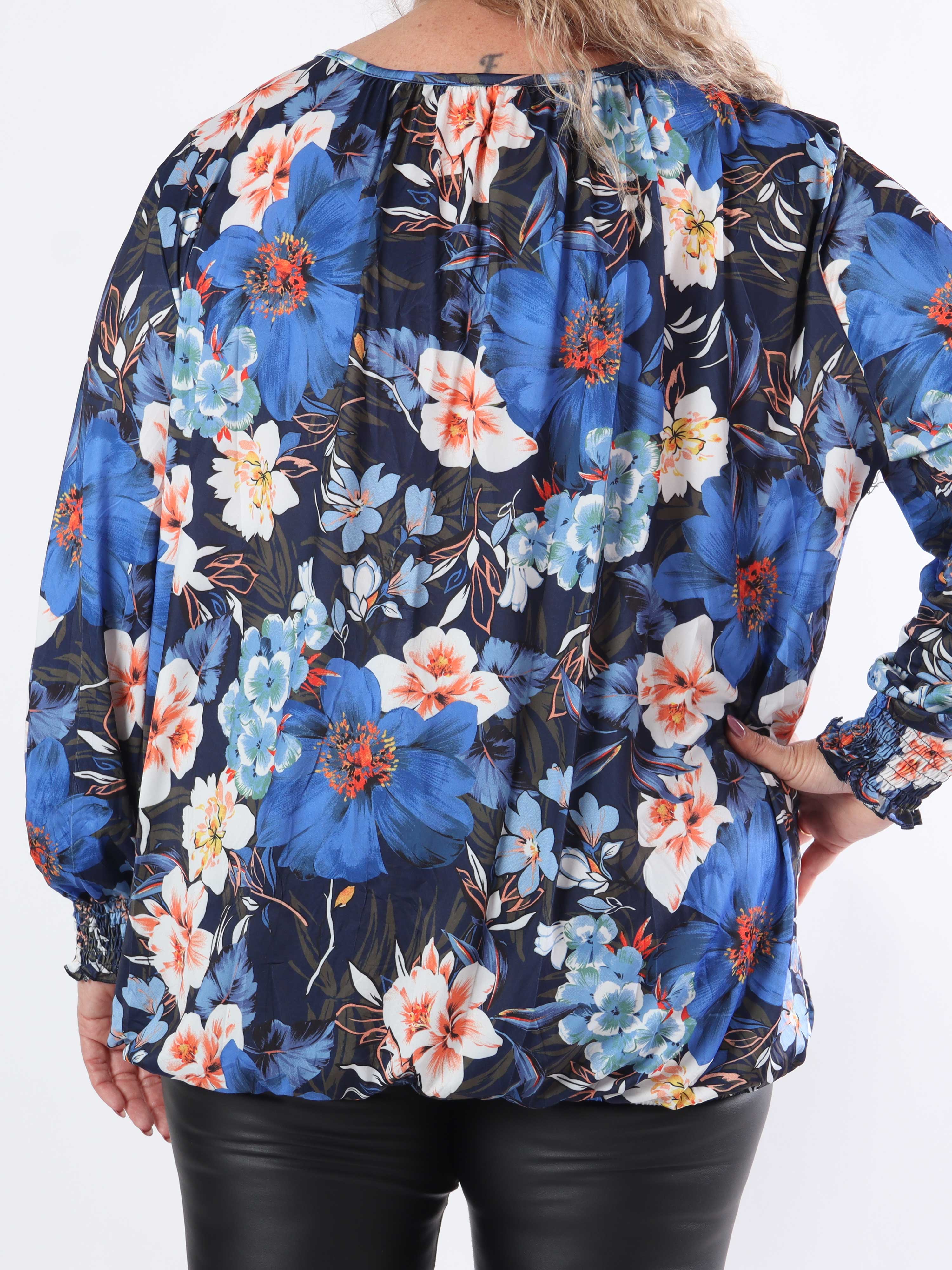 Miracle Floral L/S - Elastisk plus size blomstret bluse med lange ærmer